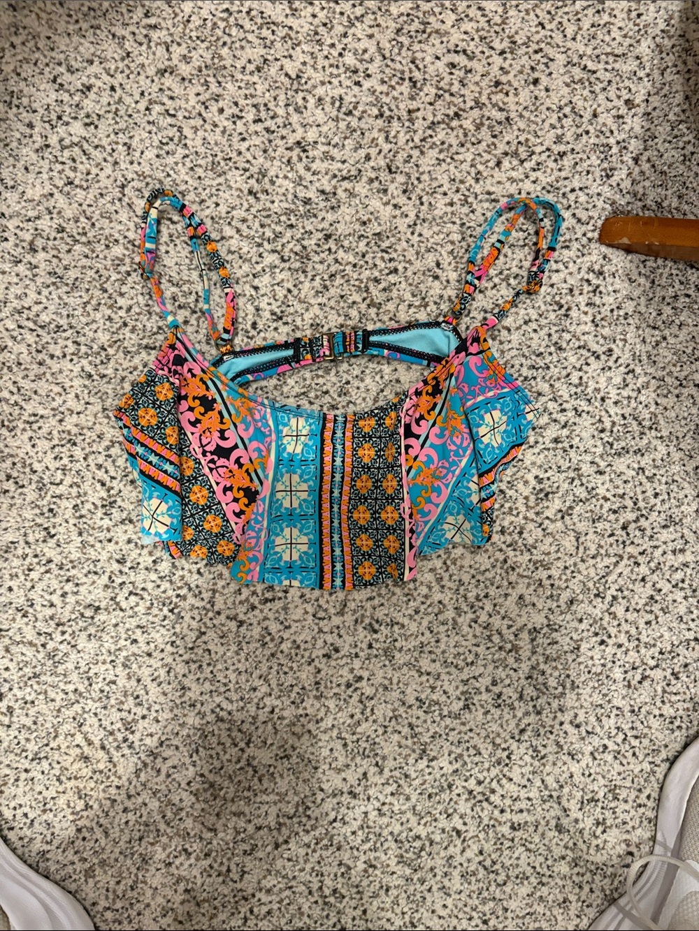 HOBIE Colorful Turquoise Pink Orange Ruffle Strap Crop Top